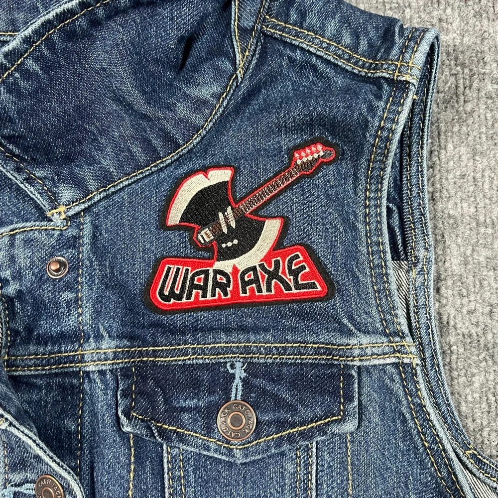 Cat & Jack Trucker‎ Vest Girls XXL Blue Patches Denim Cotton Stretch Snap Front